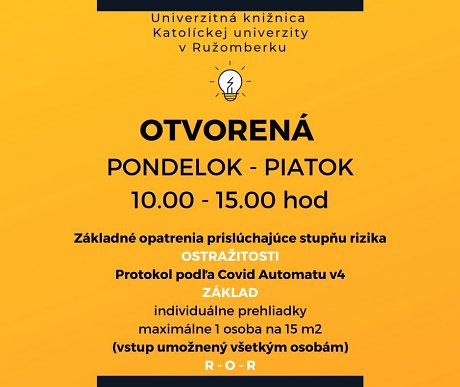 Otváracie hodiny UK KU od 20. 9. 2021