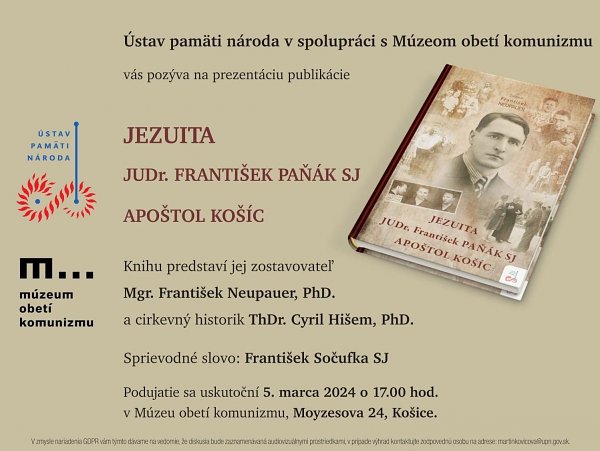 Prezentácia publikácie Jezuita JUDr. František Paňák SJ - apoštol Košíc 5.3.2024