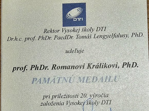 Vysoká škola DTI oslávila 20. výročie svojho založenia – medzi ocenenými aj prof. Roman Králik