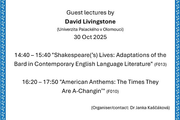 Guest lectures by David Livingstone